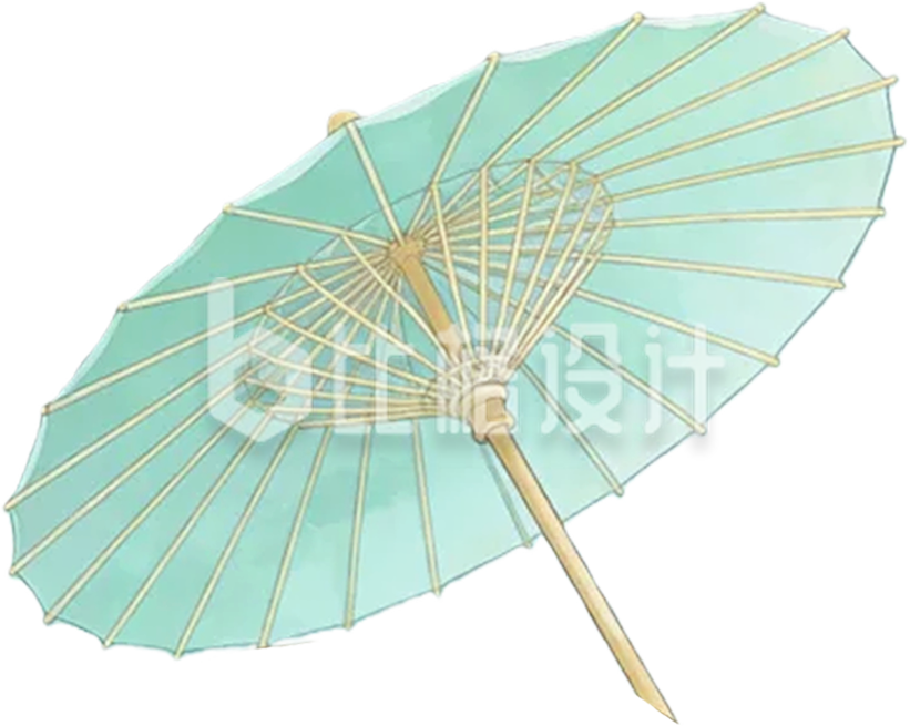 绿色手绘纸伞