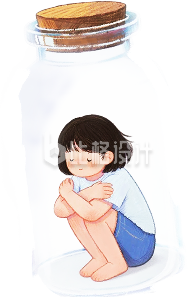 手绘许愿瓶小女孩