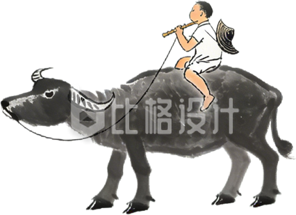 水墨风牧童骑牛
