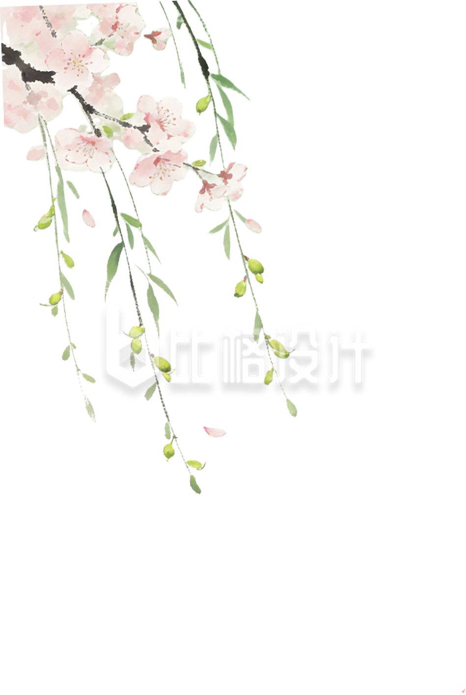 手绘柳条桃花