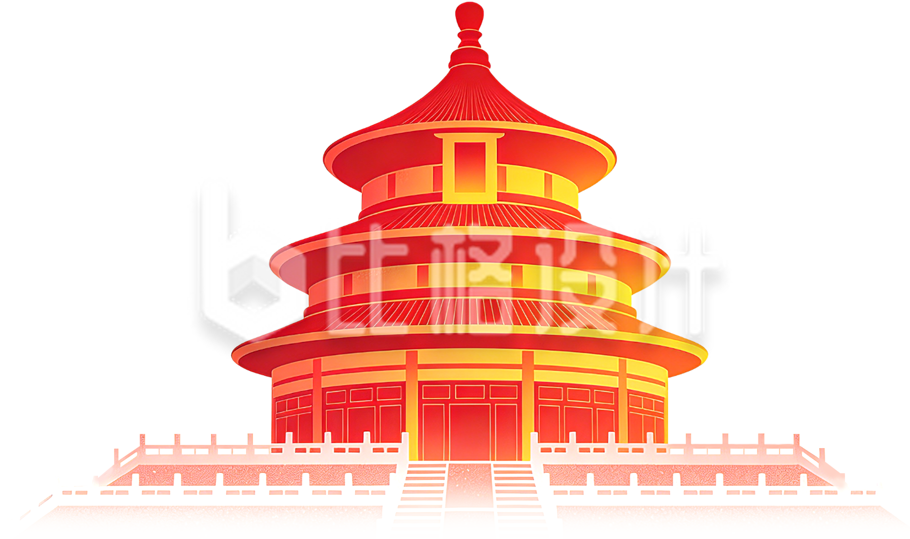 天坛地标渐变手绘