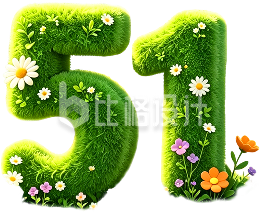 数字51劳动节手绘绿植