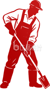 手绘红色工人剪影