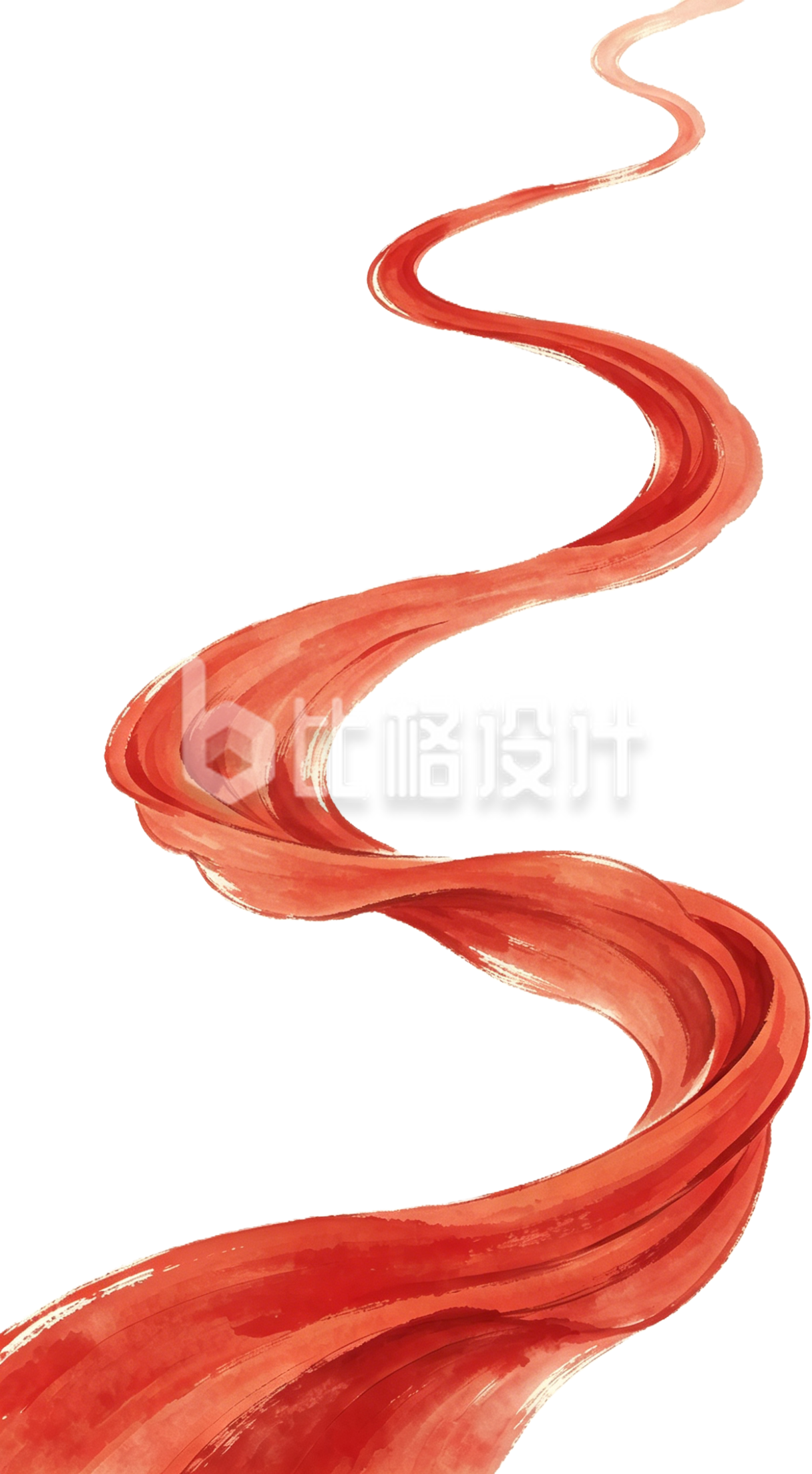手绘飘动的红绸