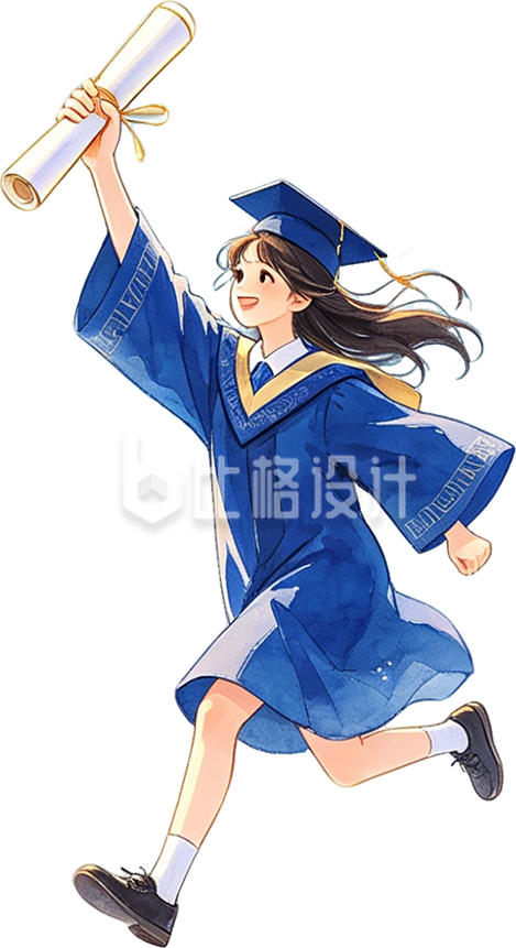 手绘穿学士服的女孩