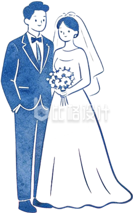 手绘情侣夫妻结婚