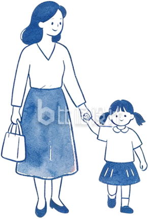 手绘一对母女