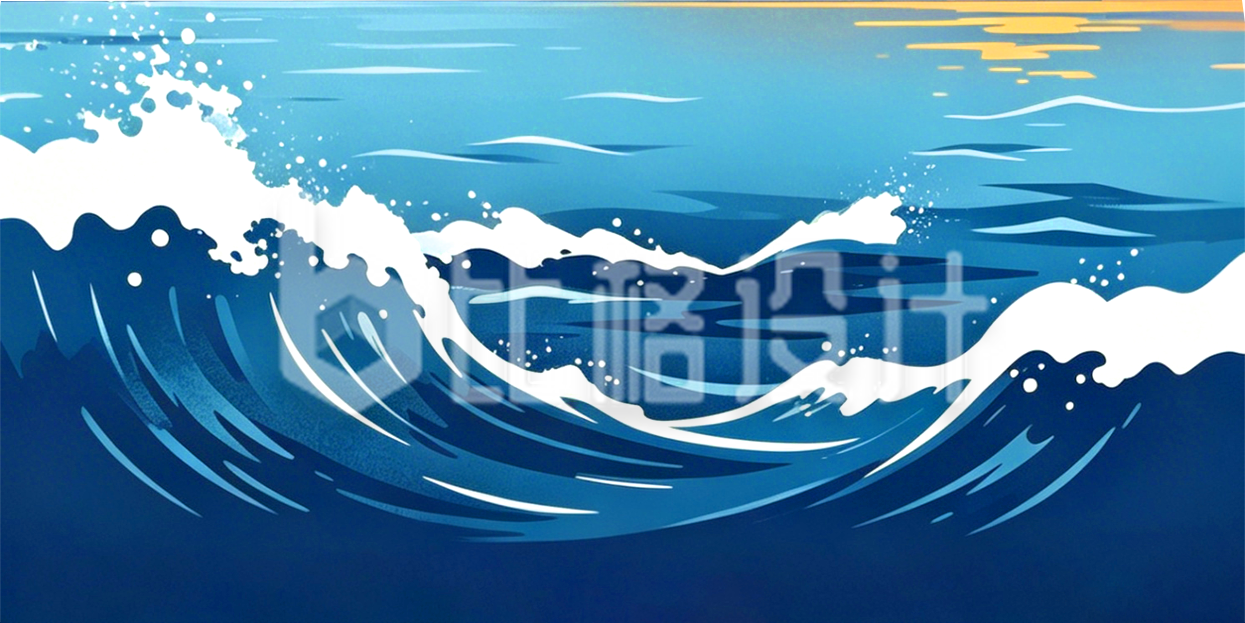 蓝色海啸水手绘