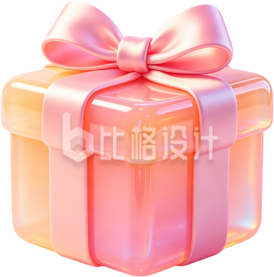 3D粉色玻璃质感礼盒