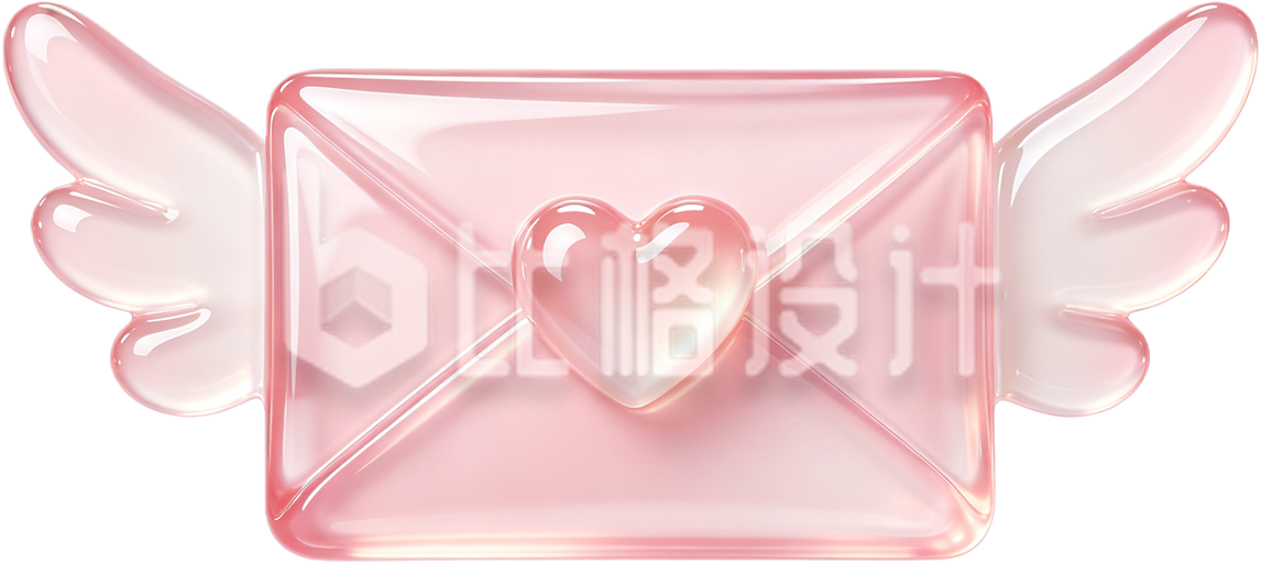 3D粉色玻璃质感信封