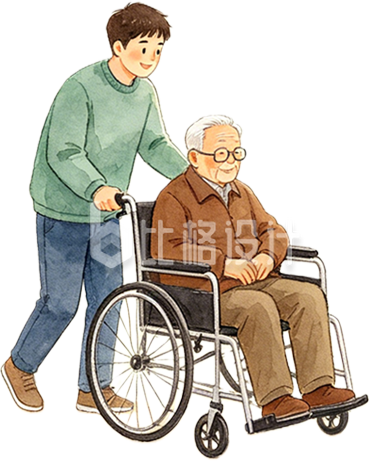 手绘老人坐轮椅