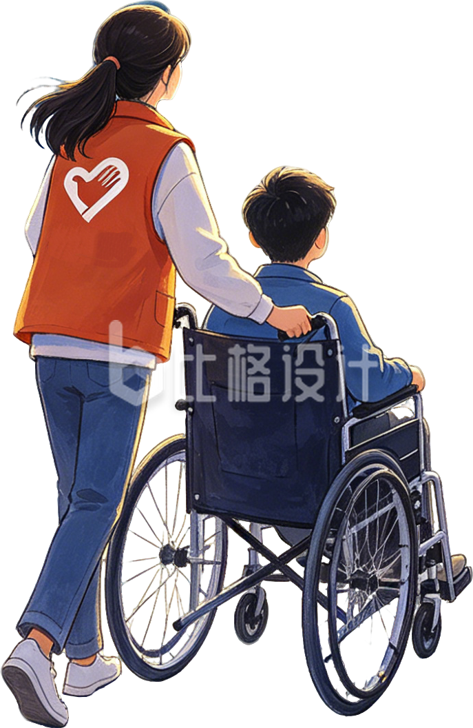 志愿者和坐轮椅的人