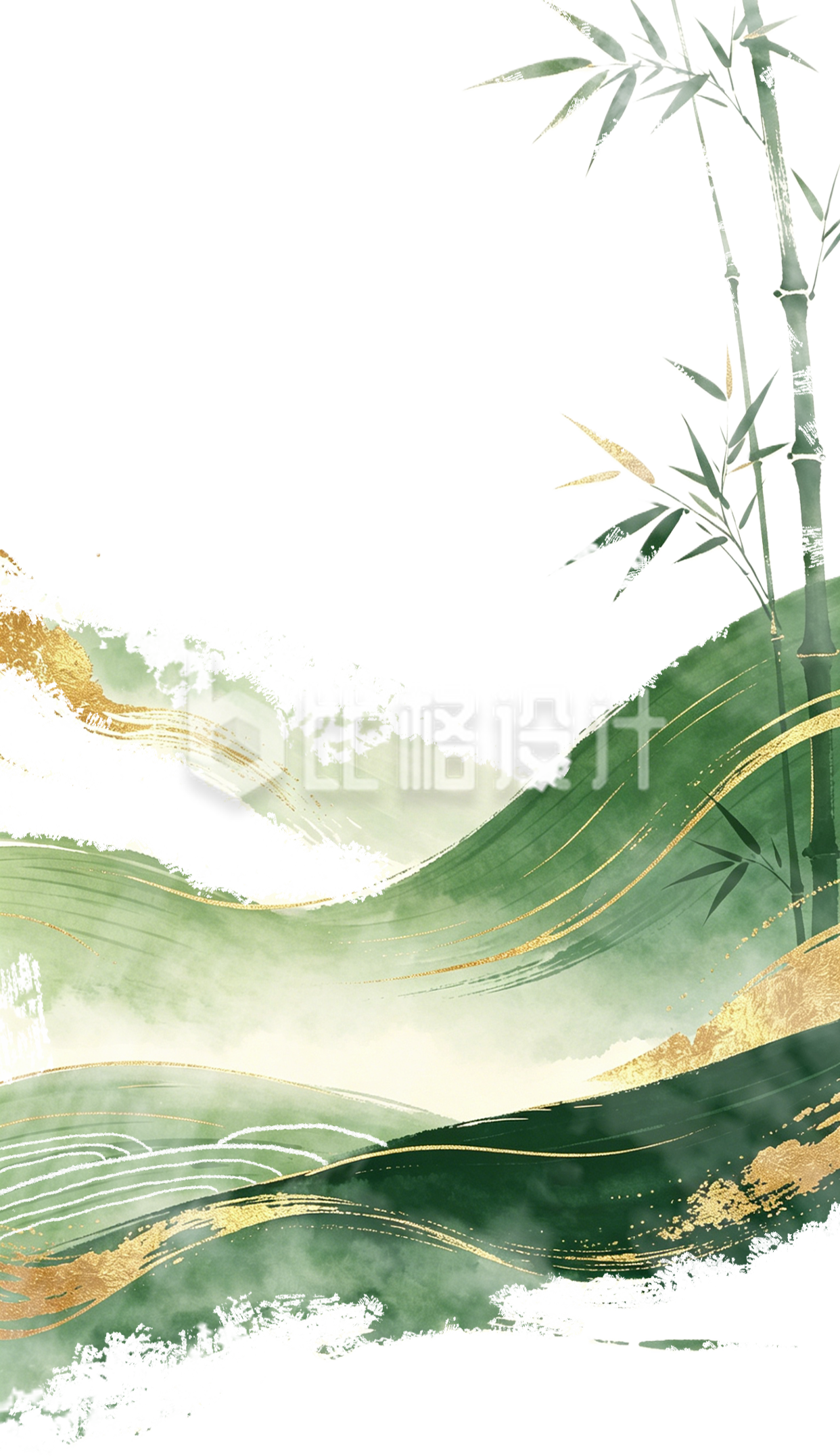 绿色水墨竹手绘