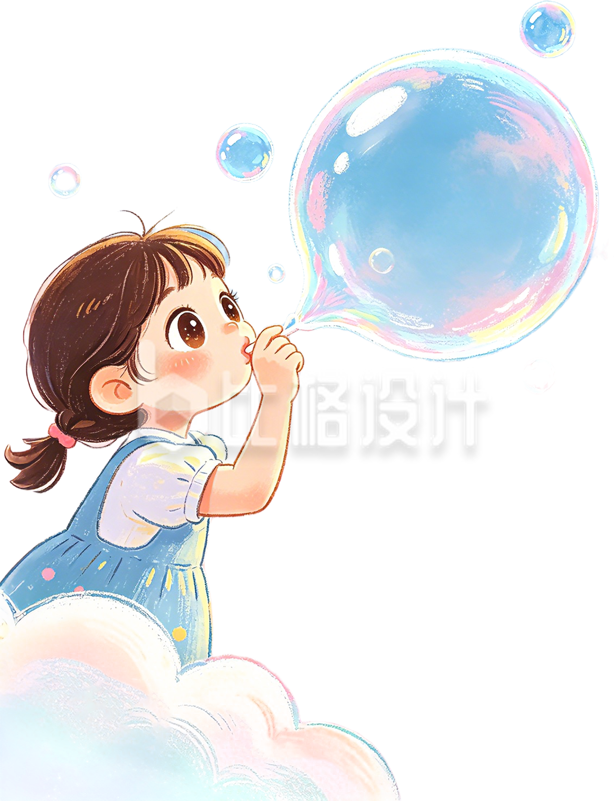 小女孩吹气泡手绘