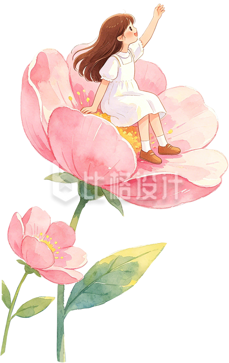 手绘鲜花小女孩