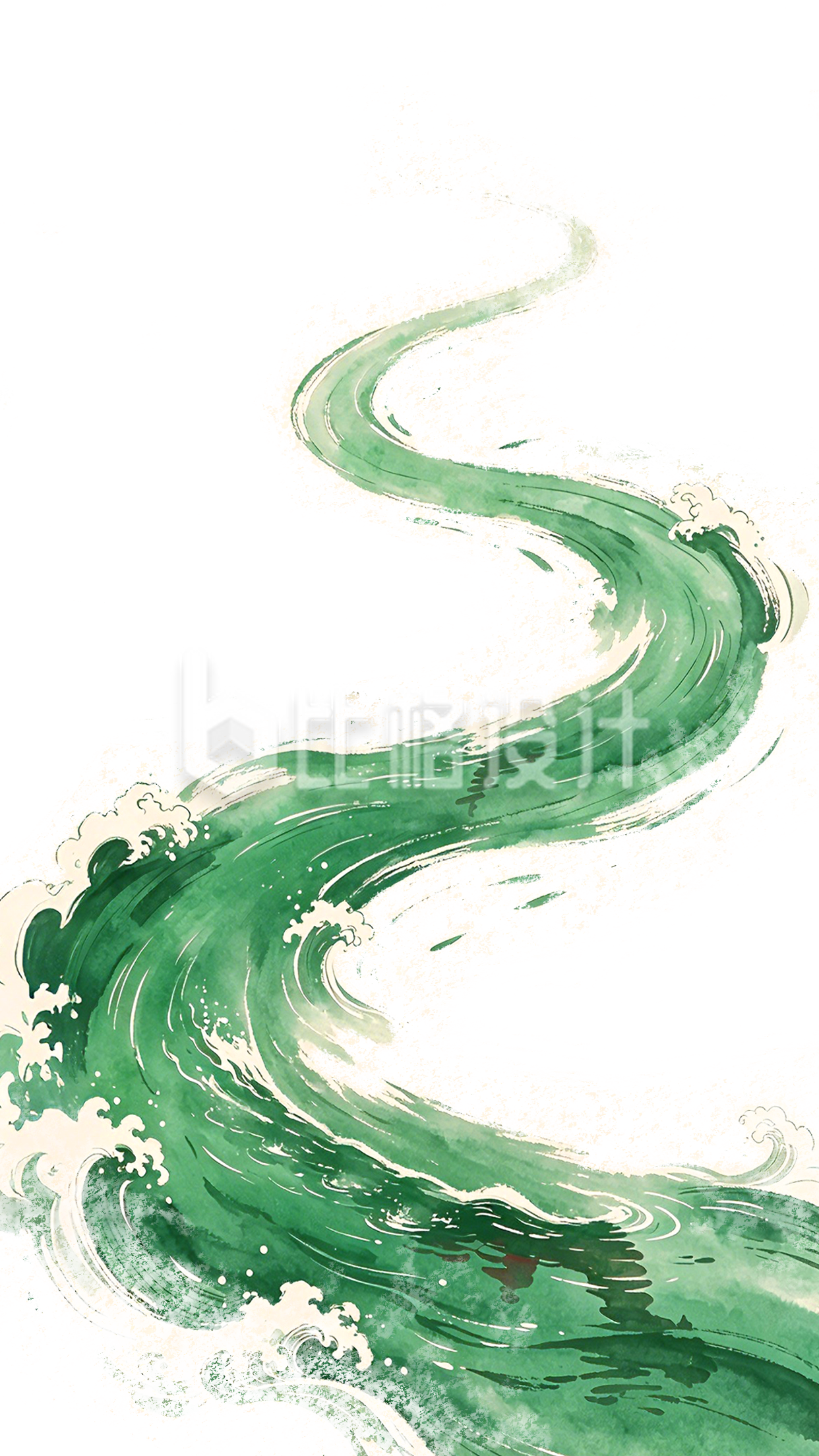 流水绿色中国风手绘