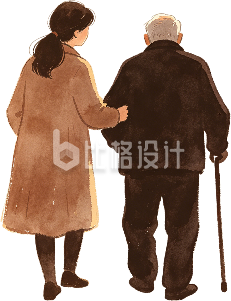 手绘父女背影