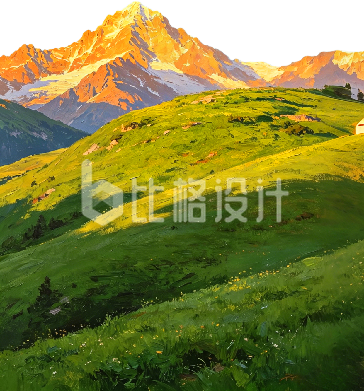 草原山峰丙烯手绘