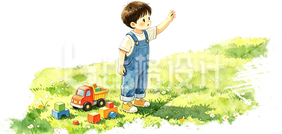 小男孩水彩插画